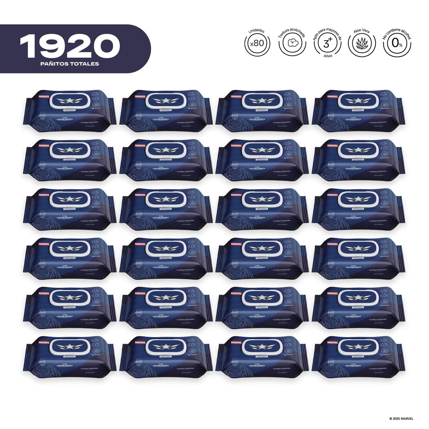 Pack x 24 Pañitos Húmedos Marvel Cosmos Capitán America