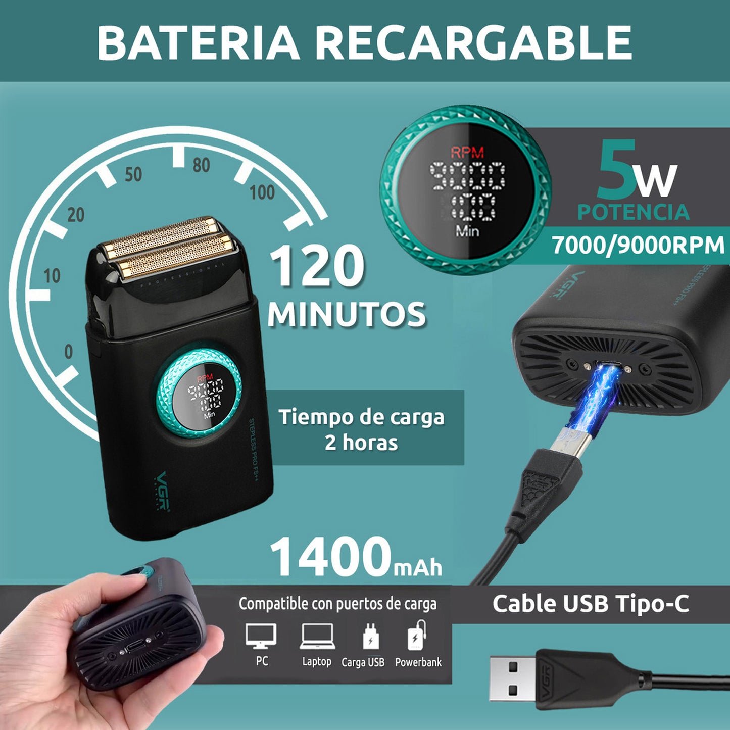 Combo Shaver + Patillera VGR V977 Y V377 Colores Surtidos